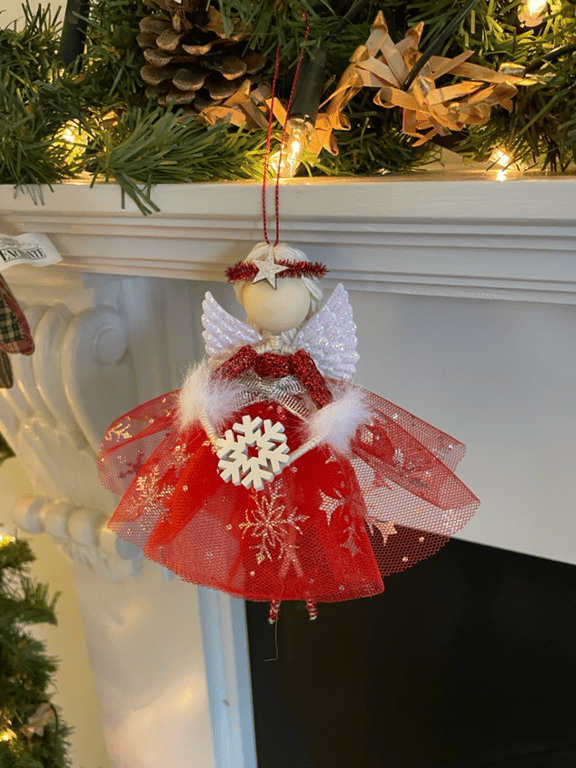 Xmas angel, beautiful handmade hanging Christmas tree angel or tree topper 