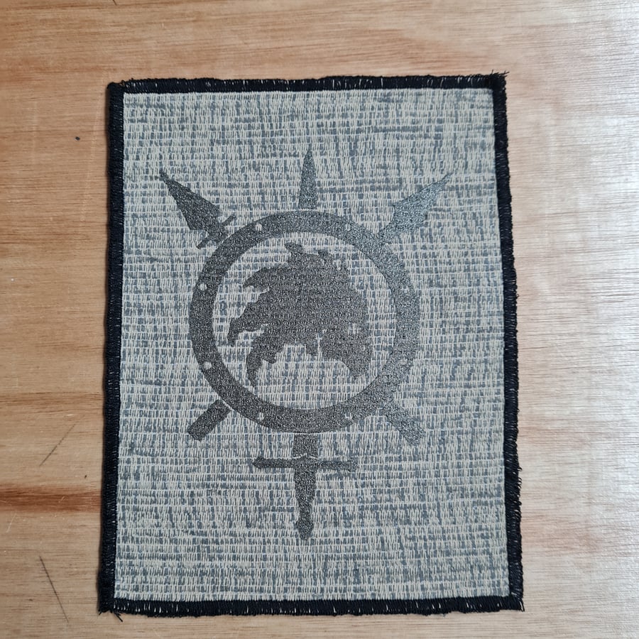 SWORDPUNK Sew-On Patch Gun Metal on Beige 