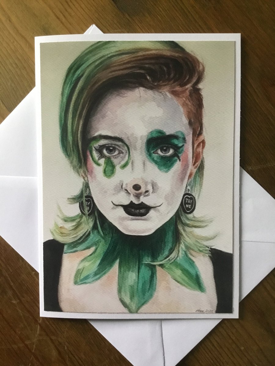 Green Pierrot Clown Greeting Card - quality print