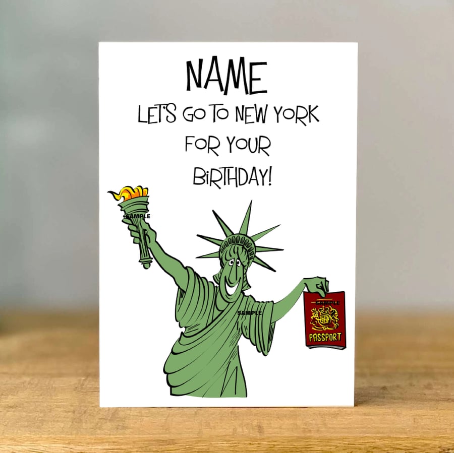 Personalised New York Birthday Card, USA Holiday Card
