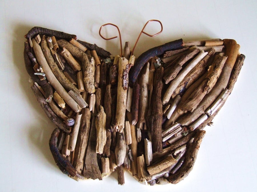 Driftwood butterfly shaped wallhanging, driftwood from Cornwall