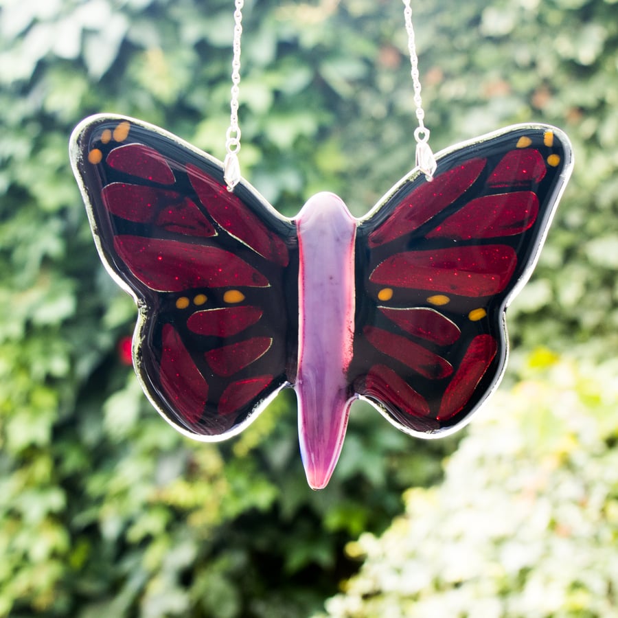 Fused Glass Butterfly Hanger - Red Wings - 3082