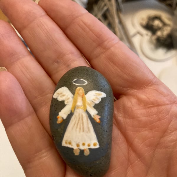Guardian Angel Touch Stone Worry Stone Hand Painted Pebble Mindful Sensory Gift