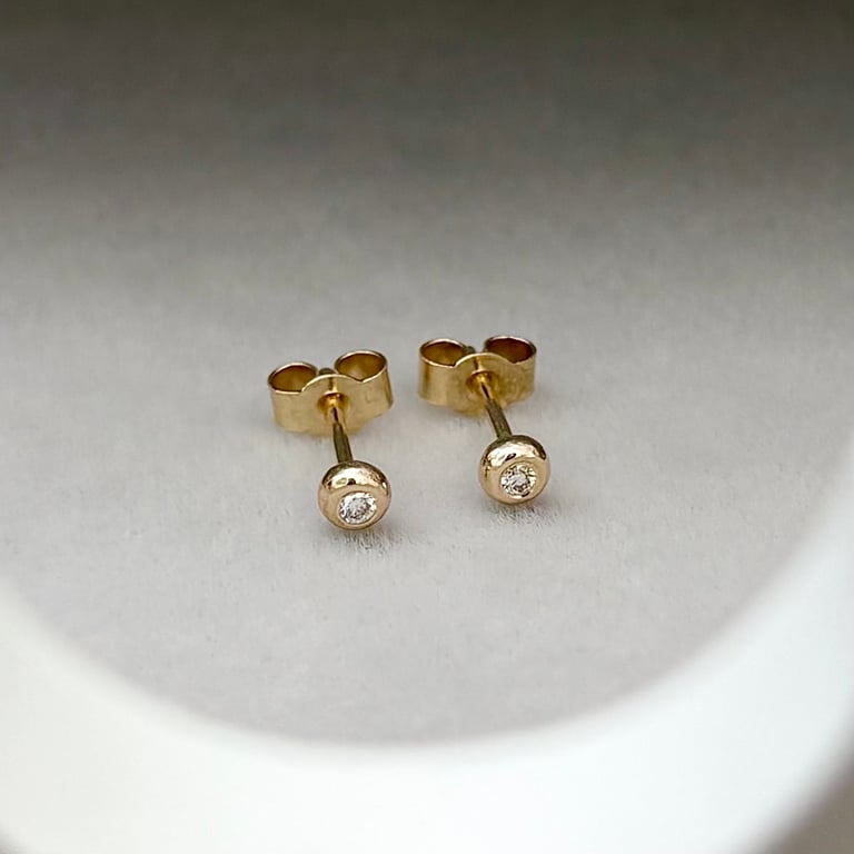 Handmade 9ct yellow gold tiny nugget diamond stud earrings