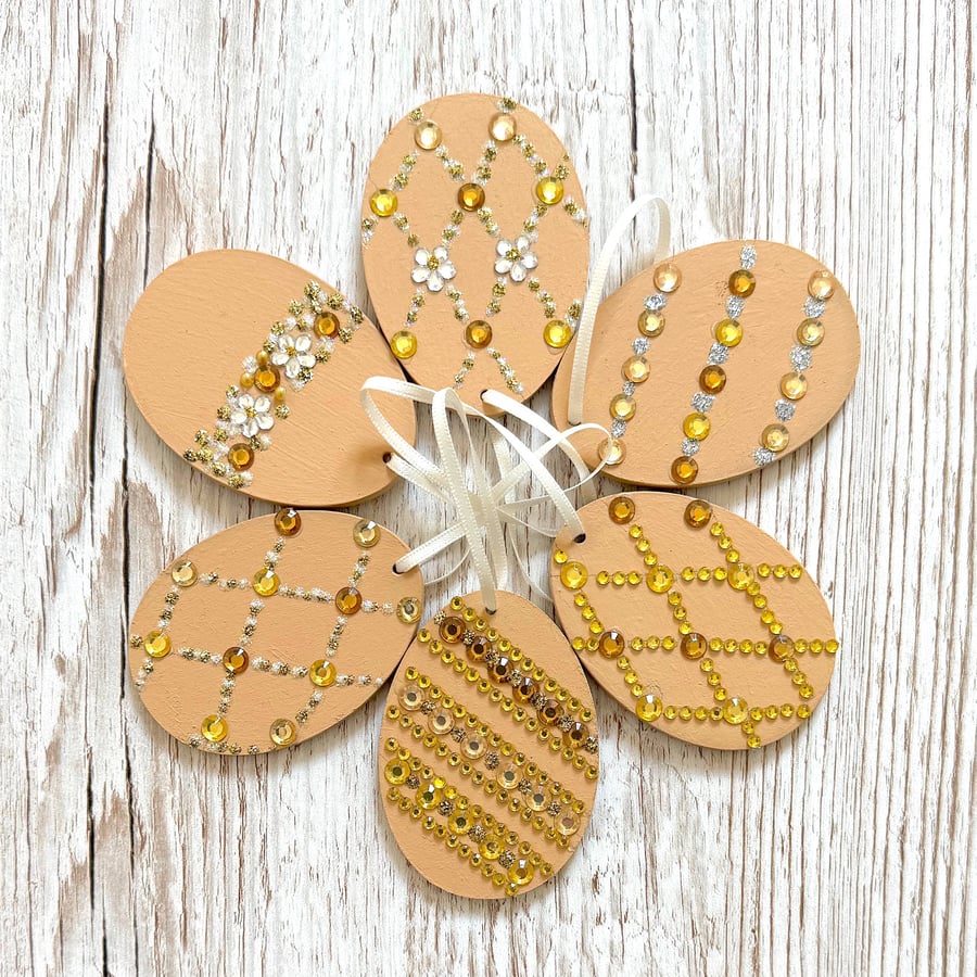 6 Easter egg decoration - hanging jewelled egg, set of 6