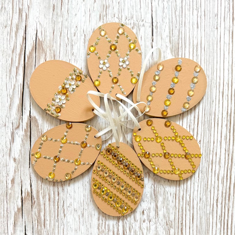 6 Easter egg decoration - hanging jewelled egg, set of 6