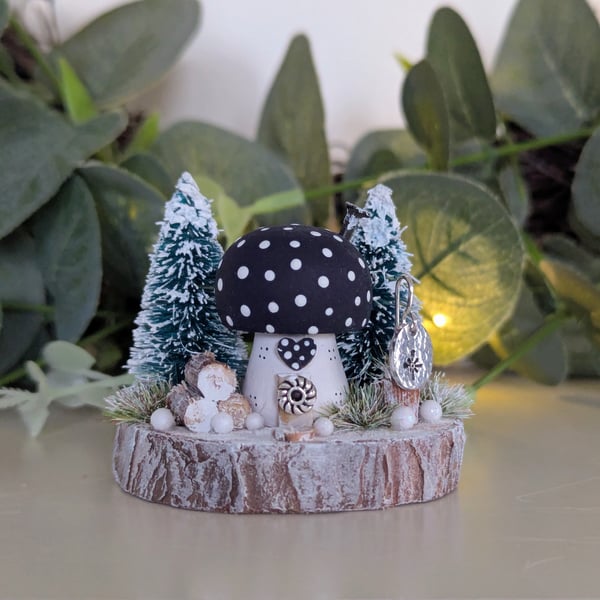 Navy Toadstool Christmas Cottage - Handmade Wooden Christmas Home Decor 