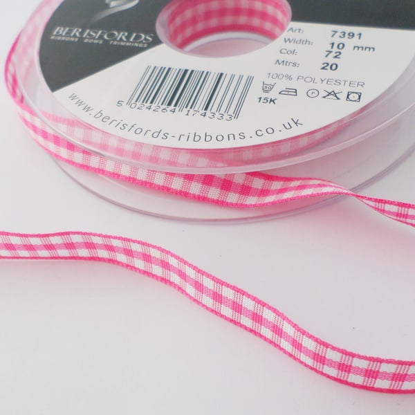 Pink Gingham ribbon 10mm wide x 4 metres 