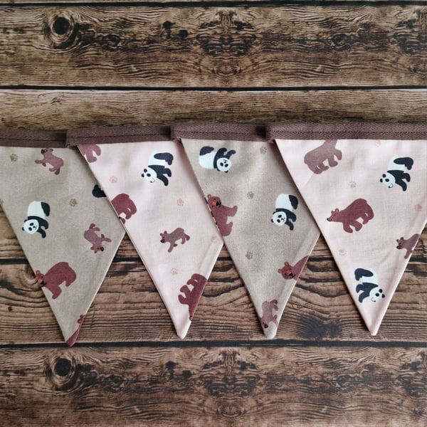 Panda and Bear Fabric Bunting - Pink & Brown