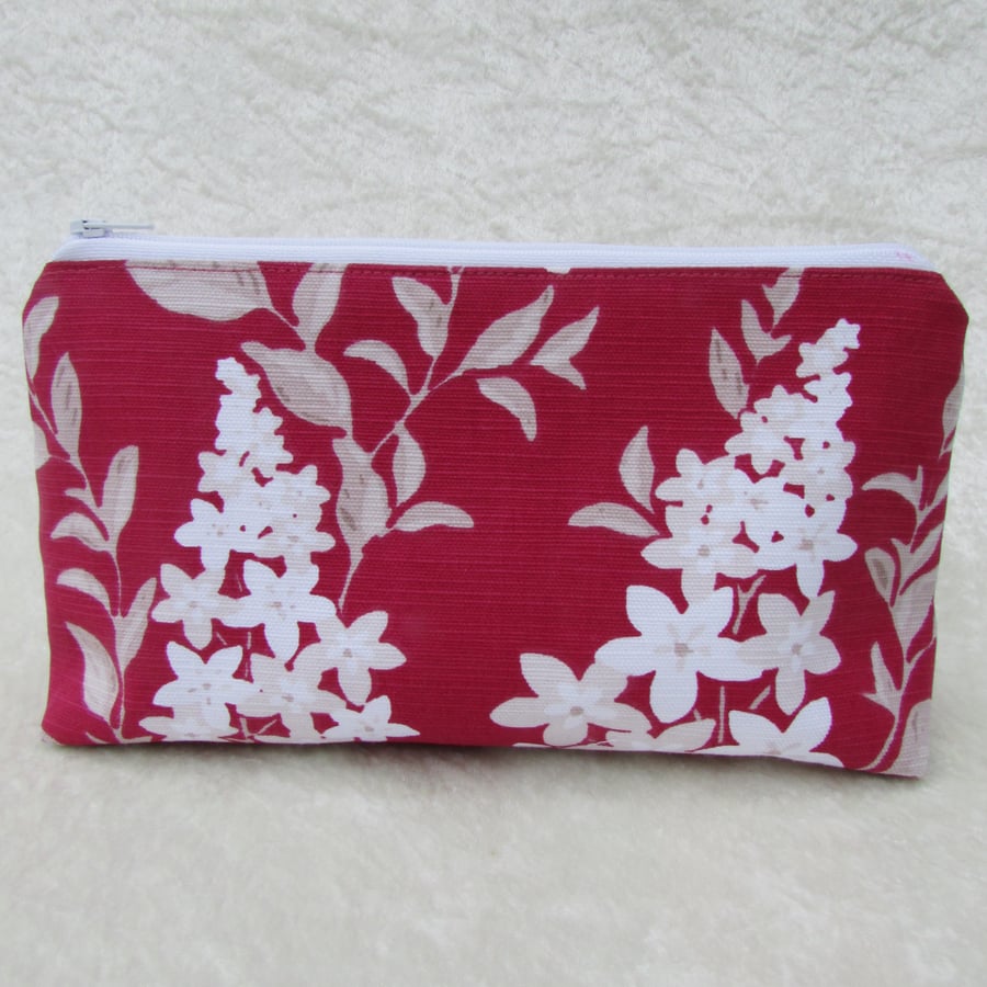 Pink and white floral cosmetic bag