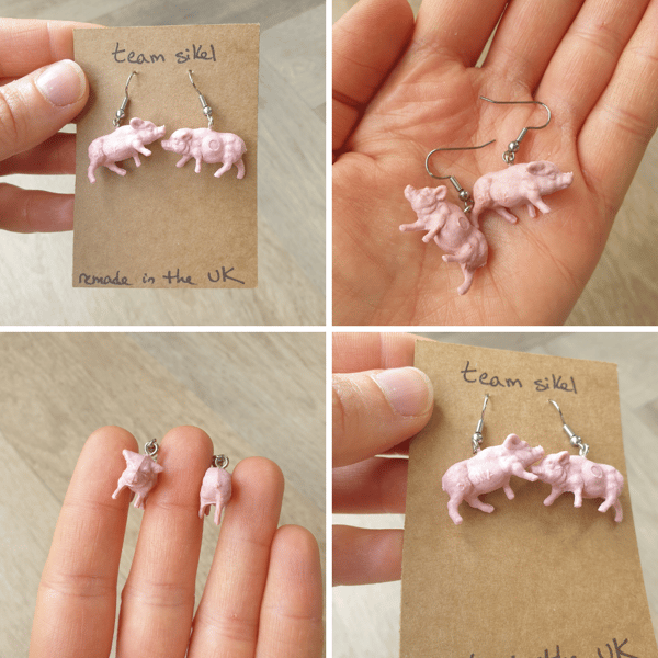 Little Pig Earrings - Upcycled Vintage Toys