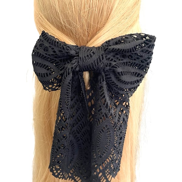 Black lace hair bow French barrette clip