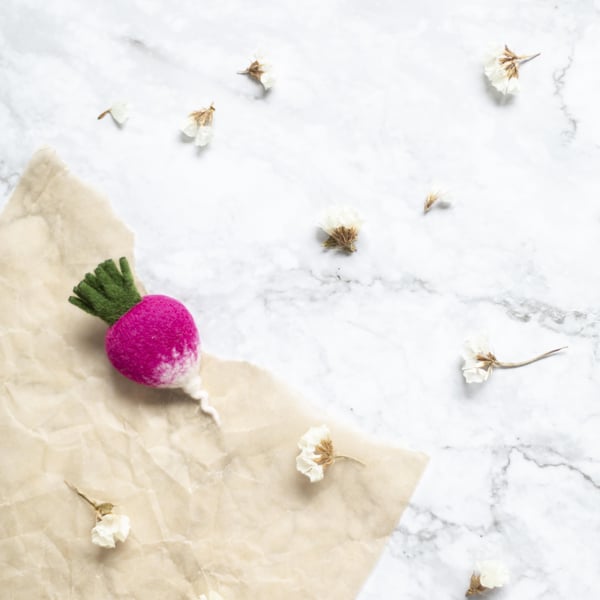 Seconds Sunday- Needle Felted Merino Wool Radish Brooch