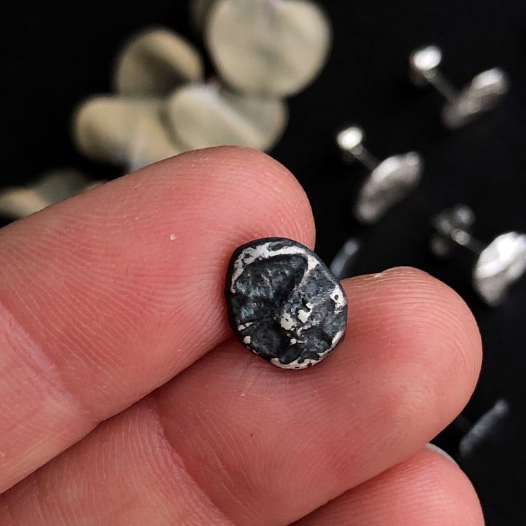 SINGLE STUD, unique charcoal cast sterling silver stud, oxidised silver stud.