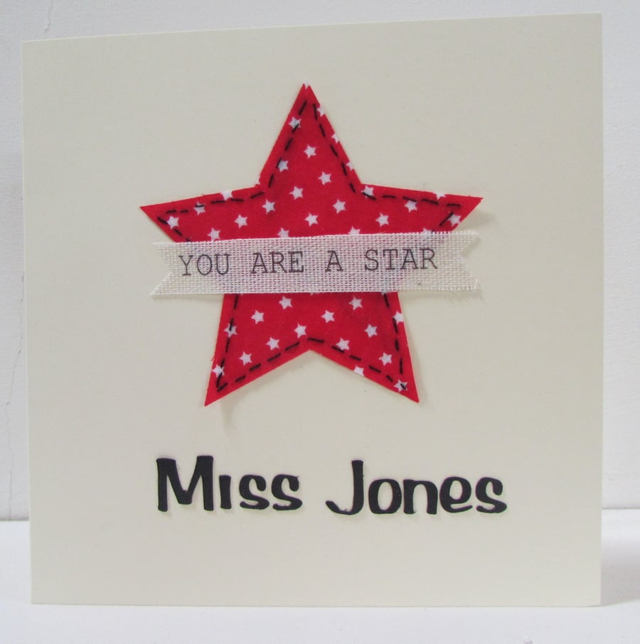 Your a Star Personalised Teacher Thank You Card