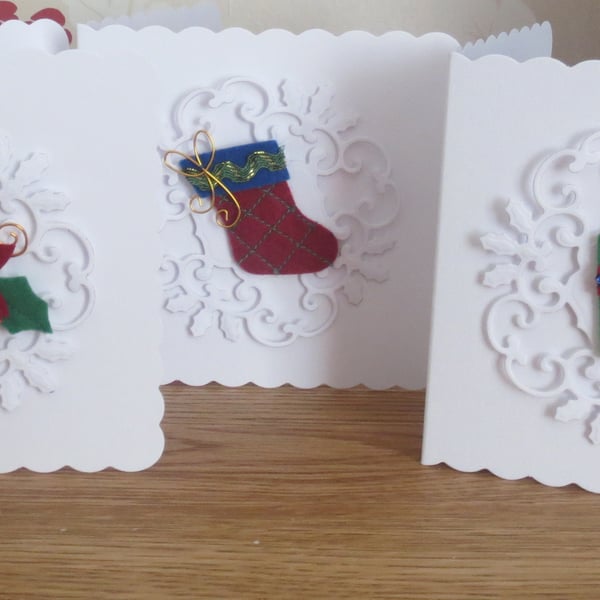 Lovely lace effect Christmas cards handmade set of three