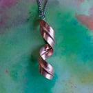 Spiral Twisted Leaf Copper Pendant on a Curb Chain, Short
