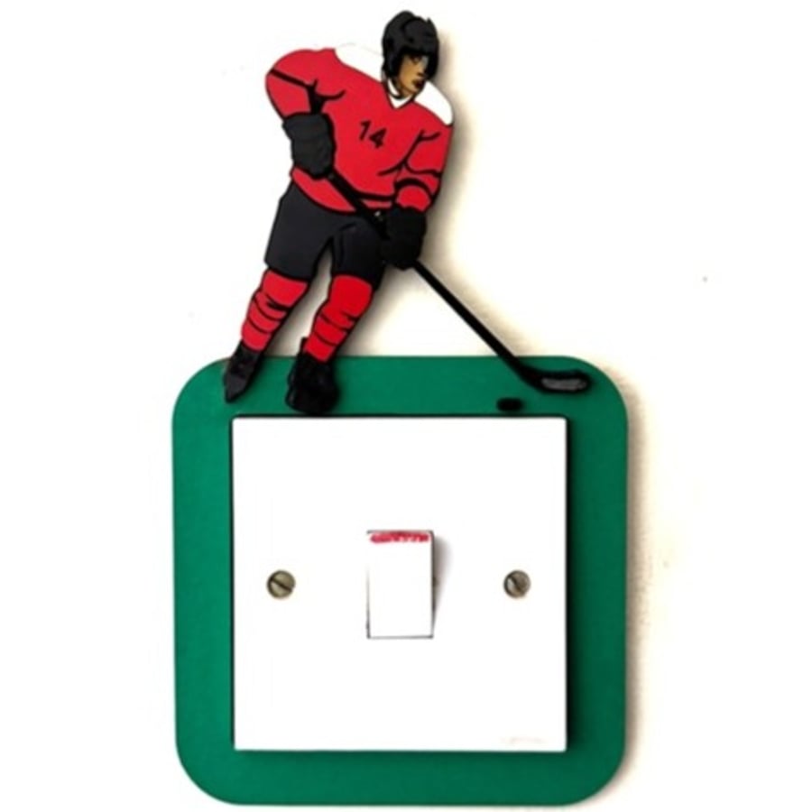 Ice Hockey Player Light Switch Surround Green Plywood Layered Skater Puck Sports