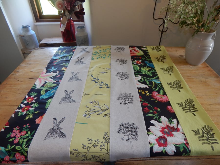 Patchwork Hare and Wild flower Table Cloth - Runner  84 cm wide by 95 cm tall