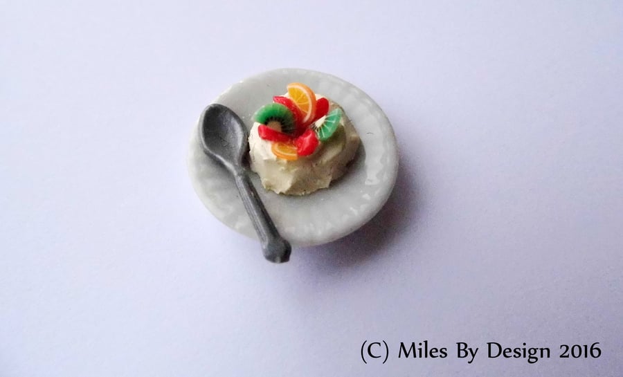 Meringue and Fruit Dessert Plate for Dolls House - Miniatures