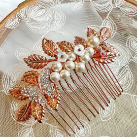 Rose gold hair comb, bridal hair comb, bride hair accessories