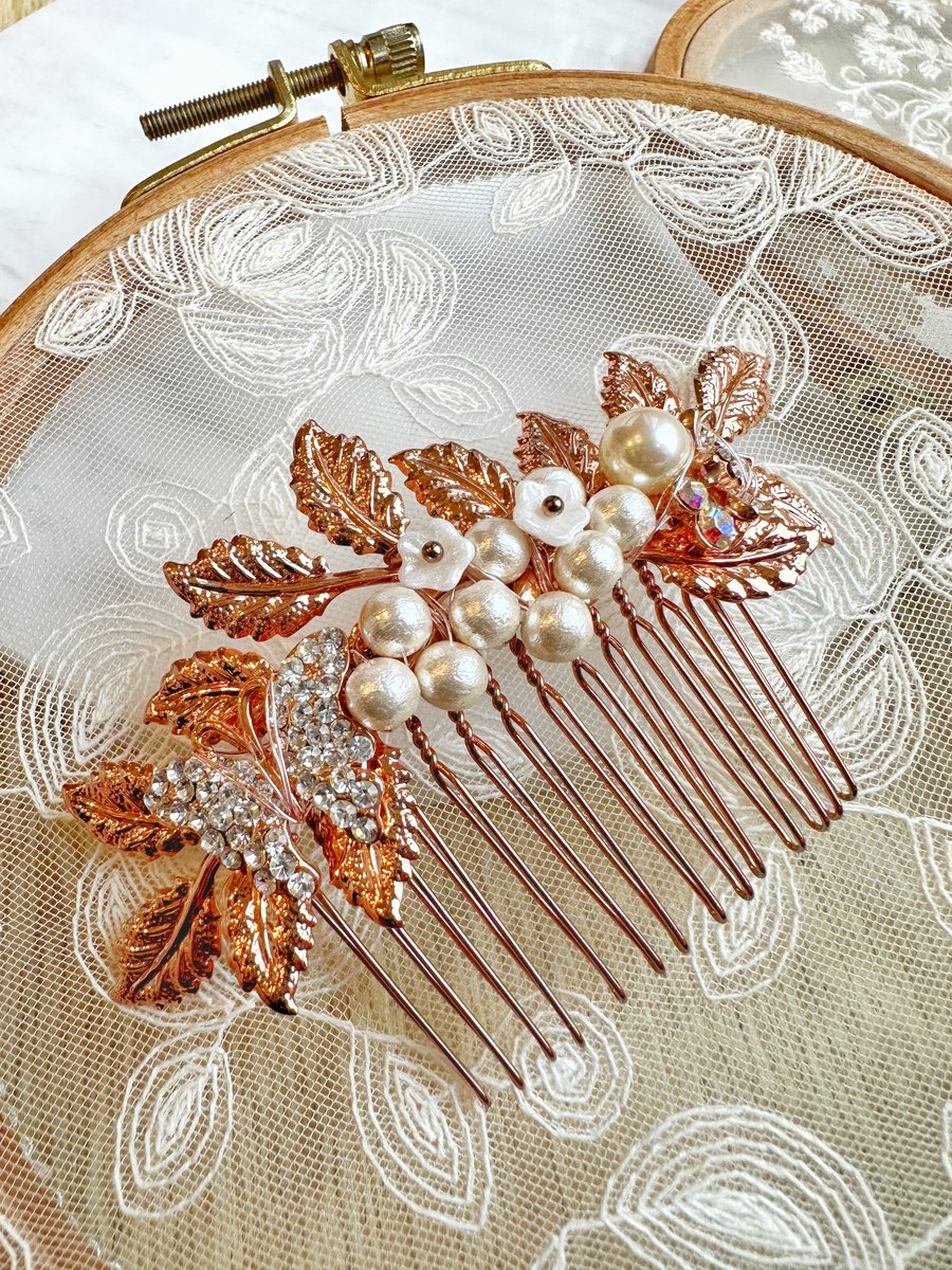 Rose gold hair comb, bridal hair comb, bride hair accessories