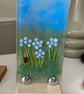 Forget-me-not fused glass panel in a wooden base-forever remember-flowers-gift-M