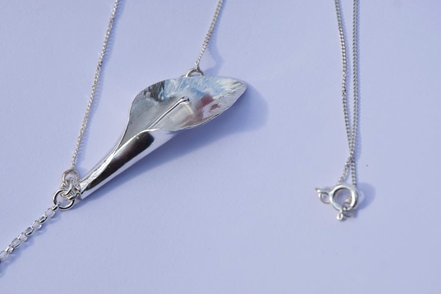 Silver Calla Lily Necklace, Handmade Silver Flower Pendant