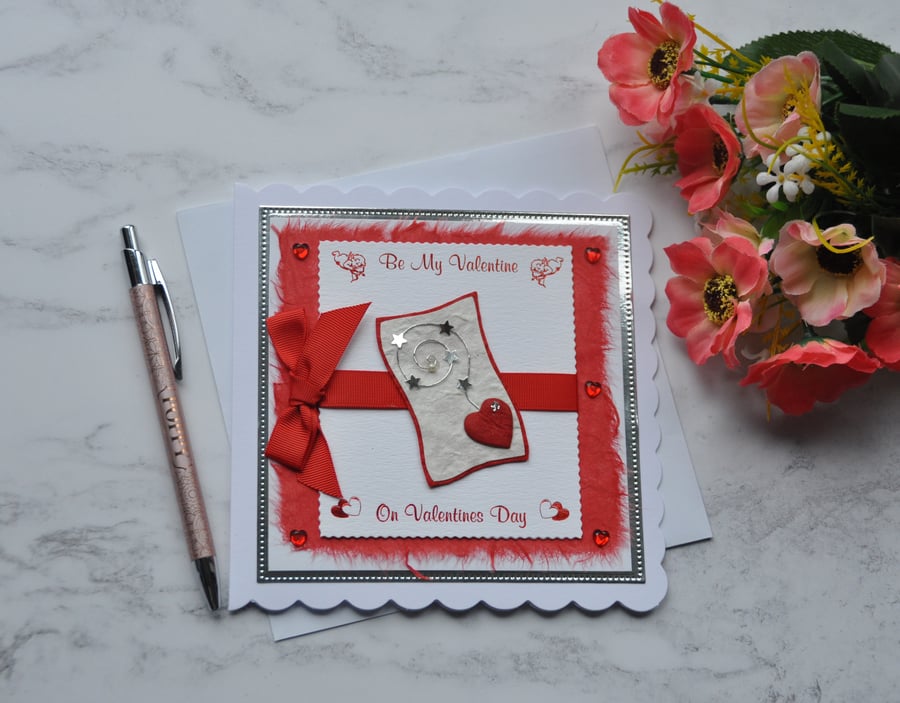 Be My Valentine's Day Love Heart Silver Wire Free Post 3D Luxury Handmade Card 