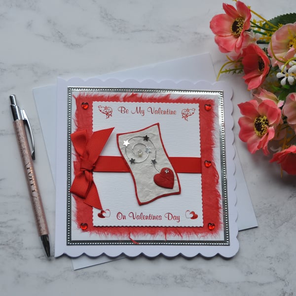 Be My Valentine's Day Love Heart Silver Wire Free Post 3D Luxury Handmade Card 