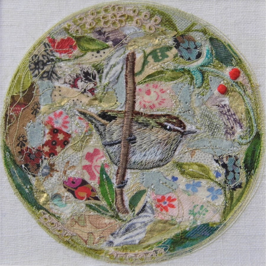 Reed Warbler - Original Embroidery Collage