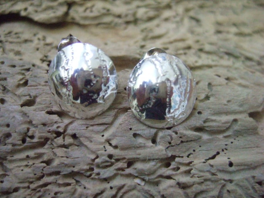 Sterling Silver Lace Print Domed Studs