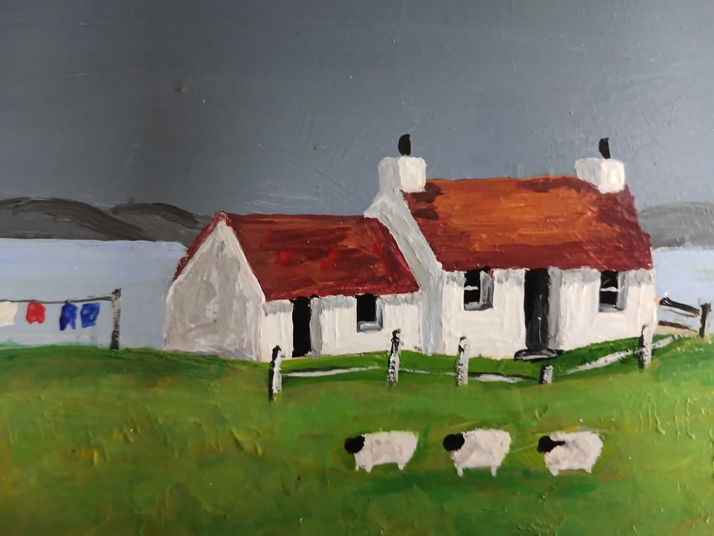 Acrylic Painting Cottage with a red roof