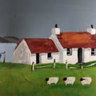 Acrylic Painting Cottage with a red roof