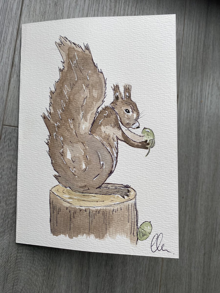 snack time squirrel - Watercolour Greeting Card