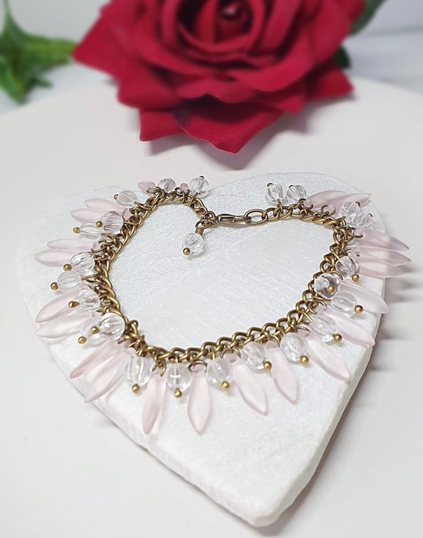 Pale pink Czech glass charm style bead bracelet