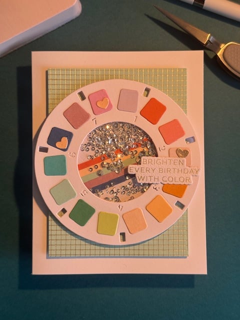 Unique, handmade Birthday shaker card. Background is foiled