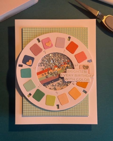 Unique, handmade Birthday shaker card. Background is foiled