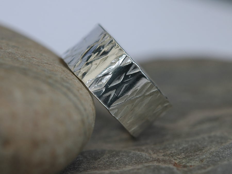 Wide Sterling Silver Man's Ring, Hammer-textured,  size W,  R123