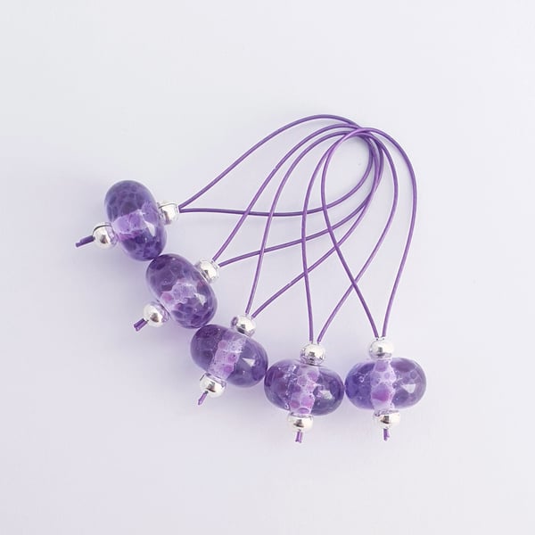 Lampwork Stitch Markers - Stained Glass Purple
