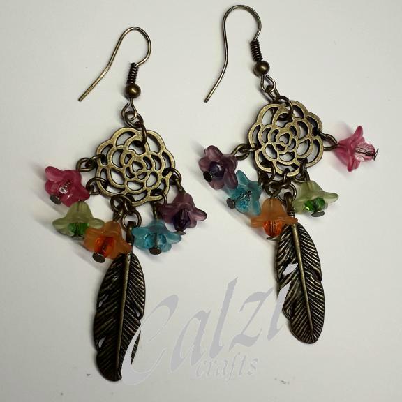 Antique Bronze & Multi Coloured Boho Style Dangly Earrings