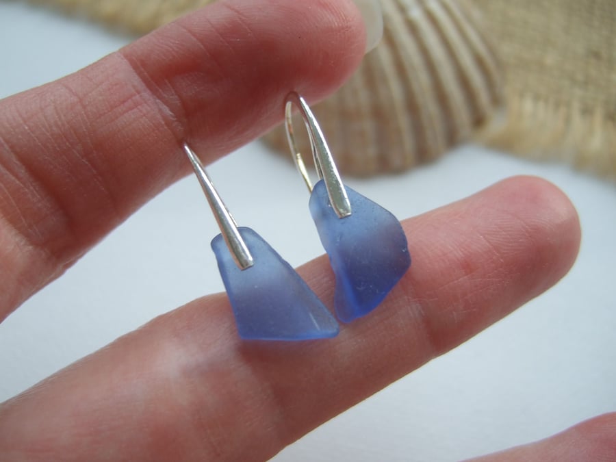 Scottish blue sea glass earrings, sterling silver light blue sea glass jewellery