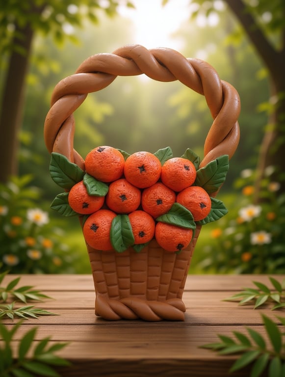 Large Orange Basket Handcrafted wall hanging clay decor fruit basket