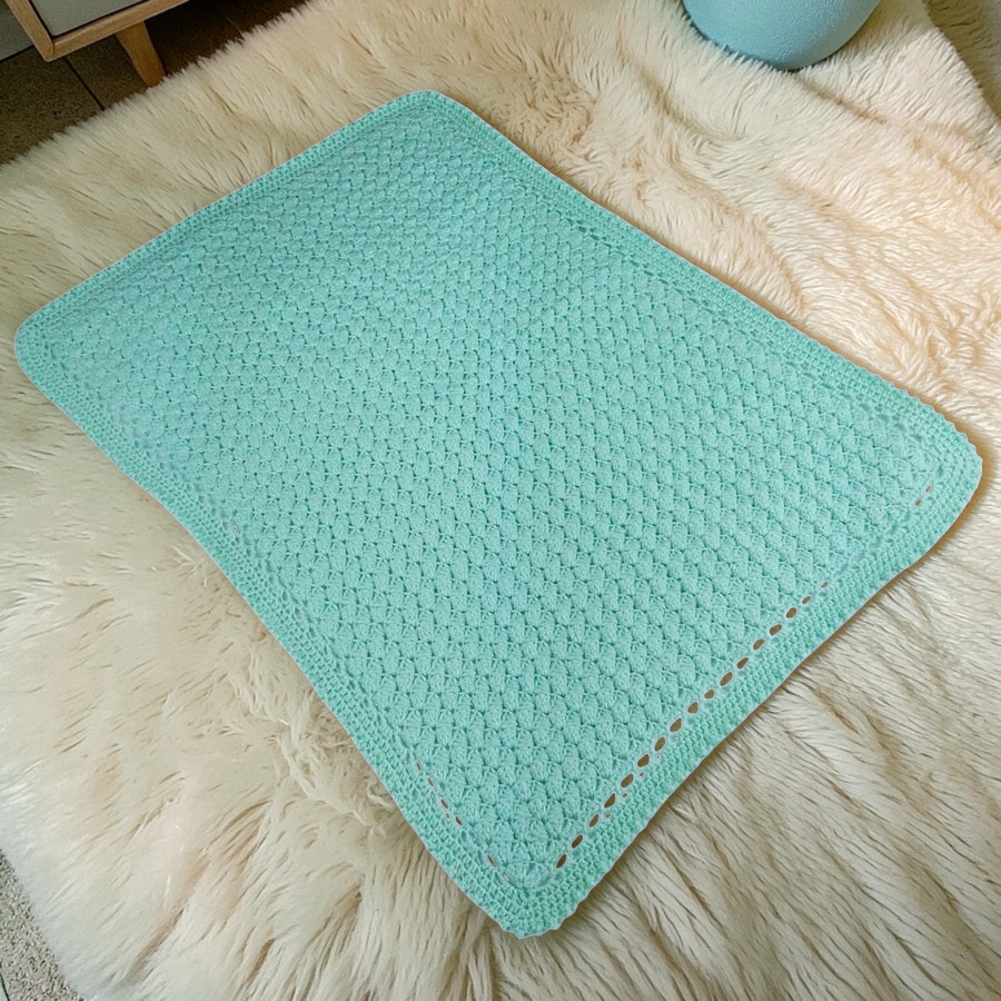 Hand Crocheted Baby Blanket Spring Green Pram and Stroller Blanket