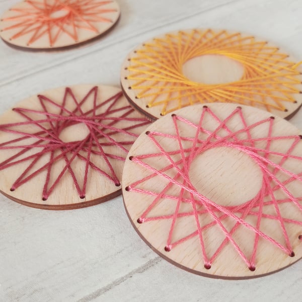 Spirograph Inspired Dream Wheel, Embroidered Wood Hanging Decoration, Easter 