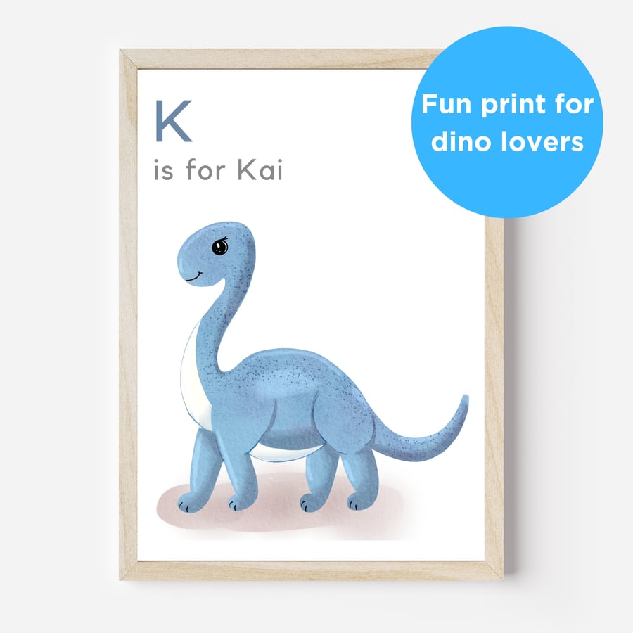 Personalised dinosaur baby child name unframed print nursery bedroom playroom