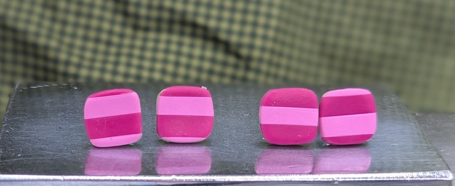 Pink square striped studs