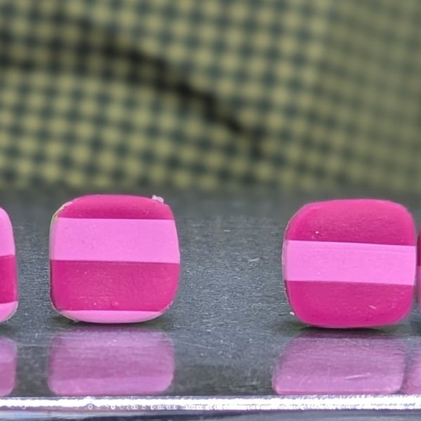 Pink square striped studs