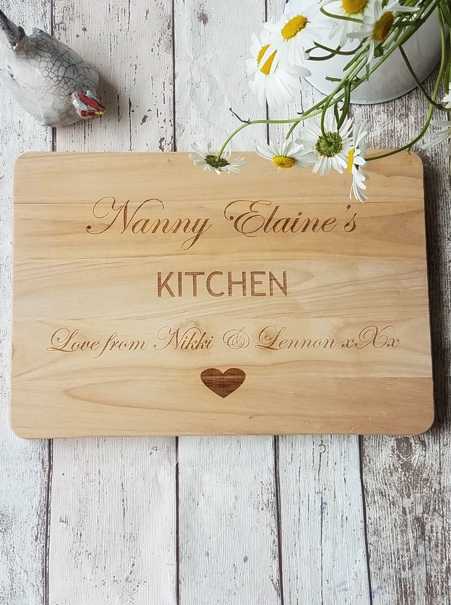 Personalised Wooden Cheese or Chopping Board, Any Message - image Laser Engraved