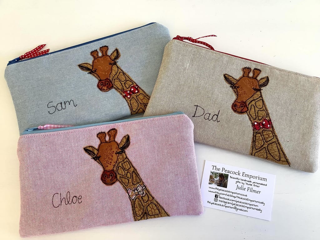 Custom Giraffe Pencil Case - Personalised Giraffe Pen Pouch - Choice of Design